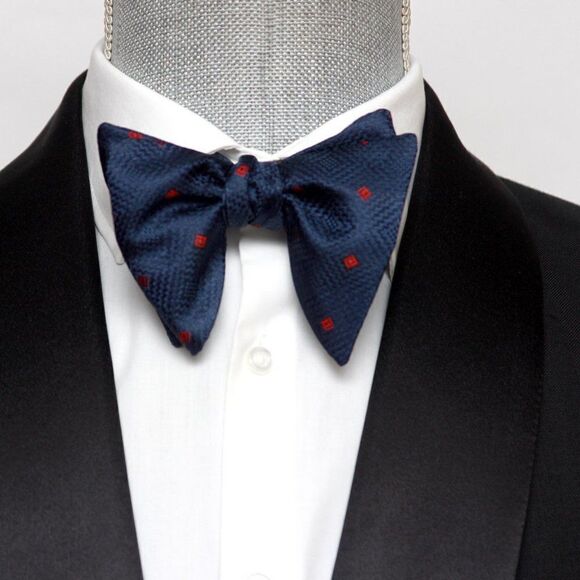 Men's Self-tied Bow Tie 100%Silk Big Butterfly Navy with Polka Dot S681 - Picture 13 of 16